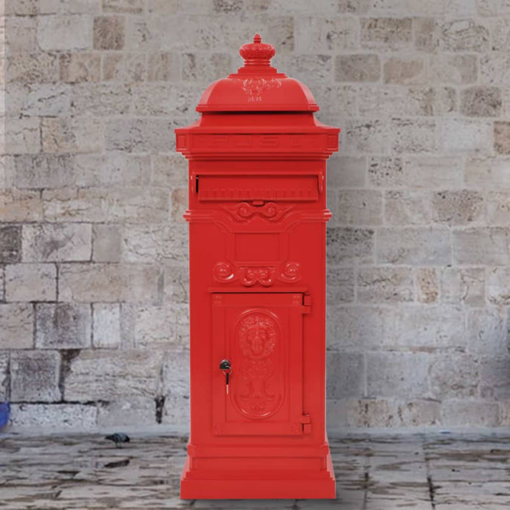 vidaXL Pillar Letterbox | Red | Cast aluminium | Medium |  Decorative Inlays 1