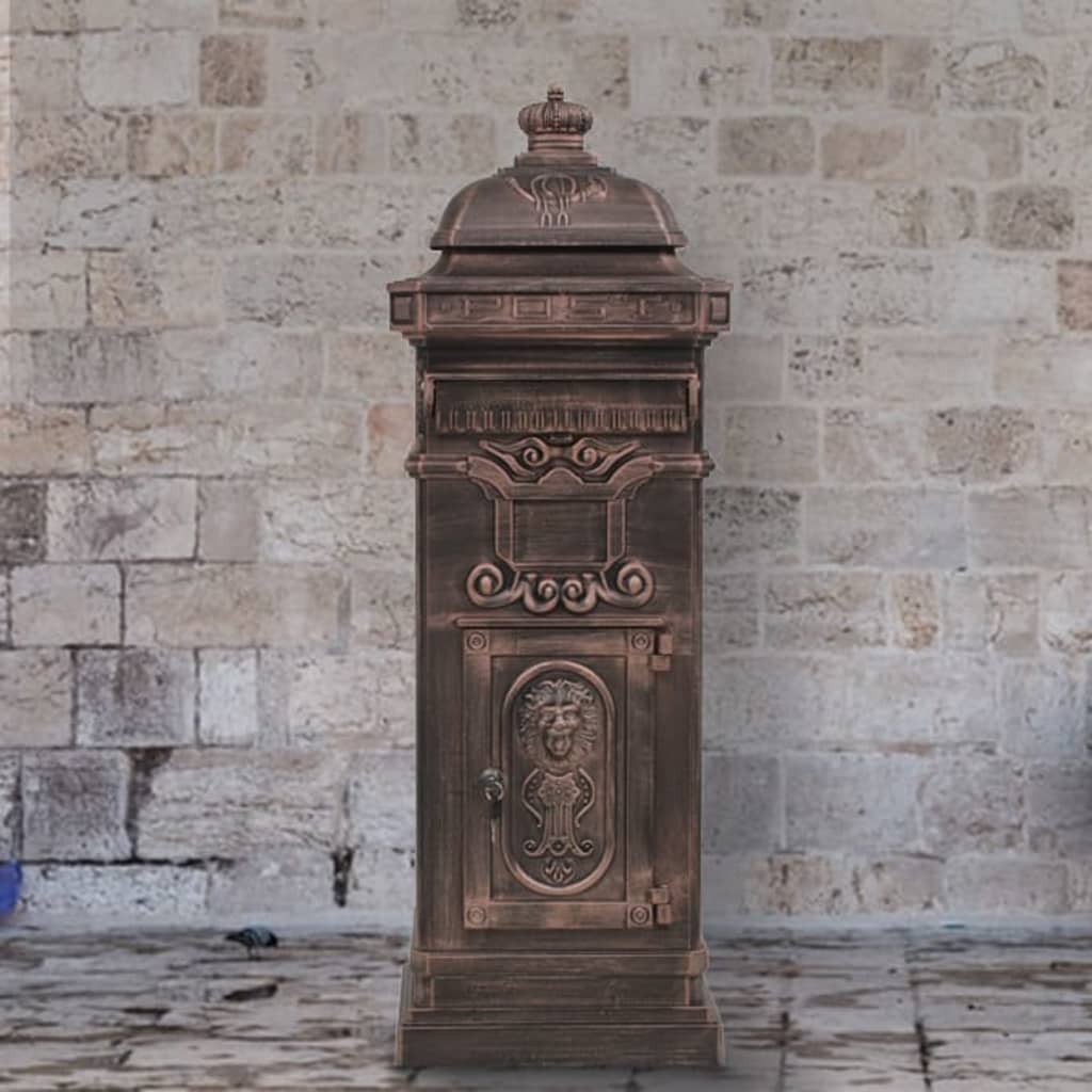 vidaXL Pillar Letterbox | Bronze | Cast aluminium | Medium | Decorative Inlays 1