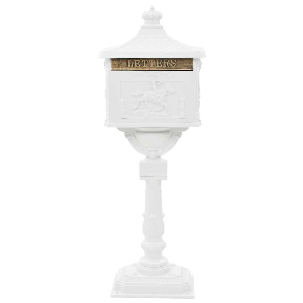 vidaXL Pedestal Letterbox Aluminium Vintage Style Rustproof White 3