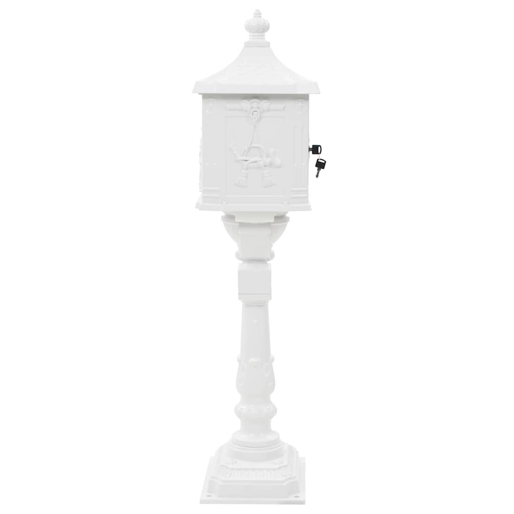 vidaXL Pedestal Letterbox Aluminium Vintage Style Rustproof White 6