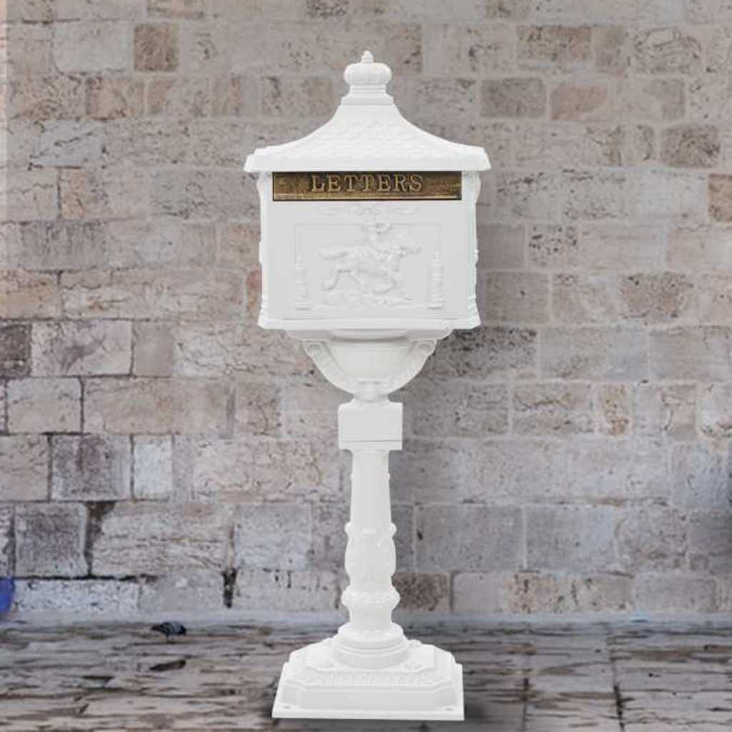 vidaXL Pedestal Letterbox Aluminium Vintage Style Rustproof White 1