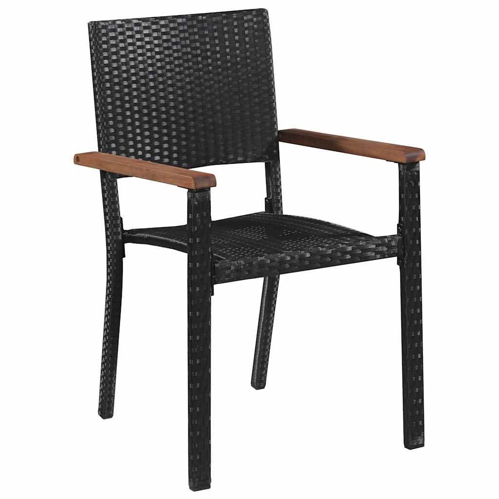 vidaXL 7 Piece Outdoor Dining Set Poly Rattan and Acacia Wood Black 3