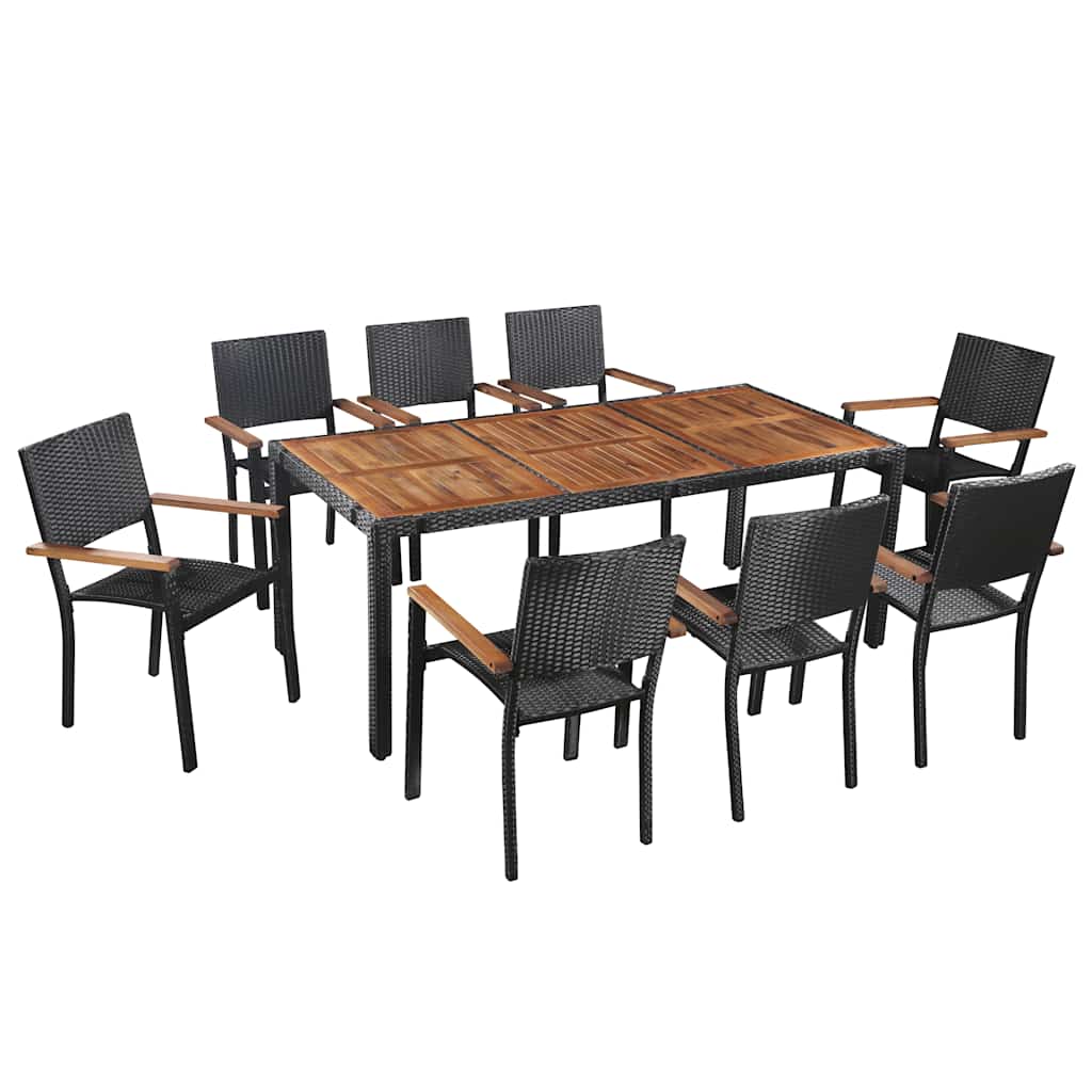 5 Piece Outdoor Dining Set Poly Rattan and Acacia Wood Black 8