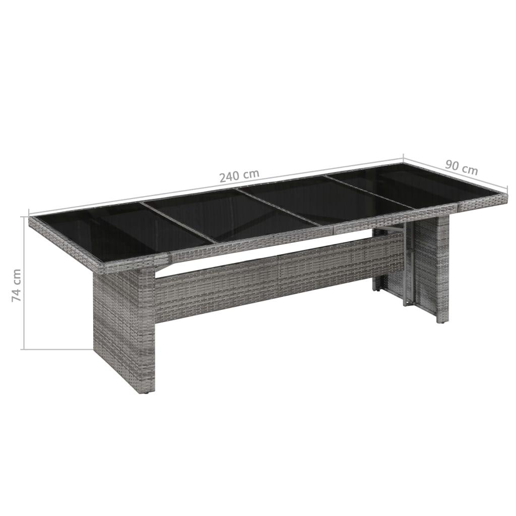 43941 vidaXL Garden Table 240x90x74 cm Poly Rattan and Glass 3