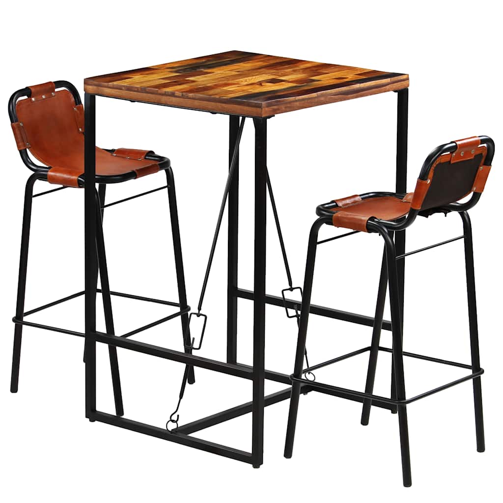 246286 vidaXL Bar Set 3 Pieces Solid Reclaimed Wood and Genuine Goat Leather 1