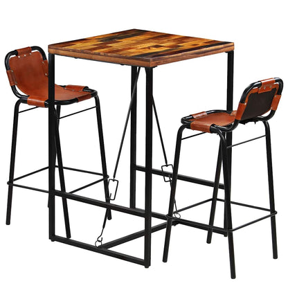 246286 vidaXL Bar Set 3 Pieces Solid Reclaimed Wood and Genuine Goat Leather 1