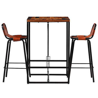 246286 vidaXL Bar Set 3 Pieces Solid Reclaimed Wood and Genuine Goat Leather 2