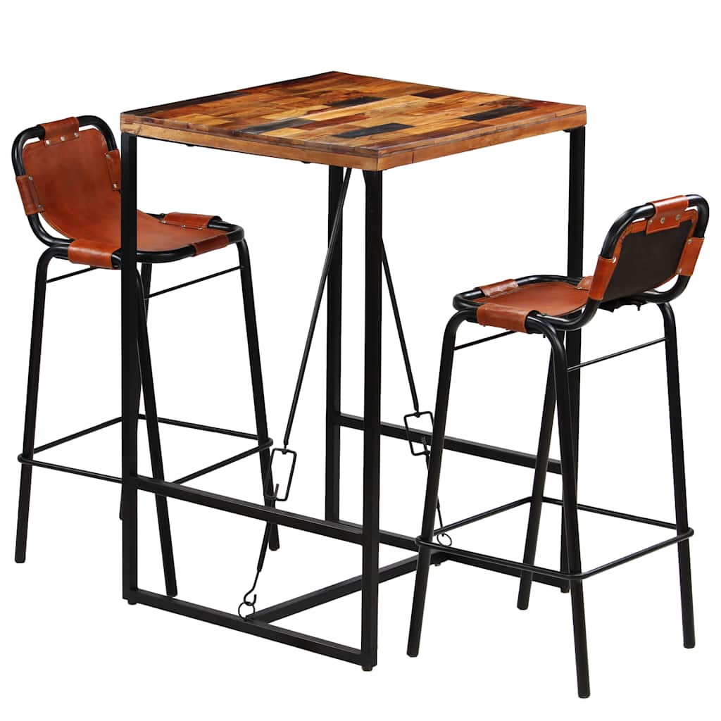 246286 vidaXL Bar Set 3 Pieces Solid Reclaimed Wood and Genuine Goat Leather 6