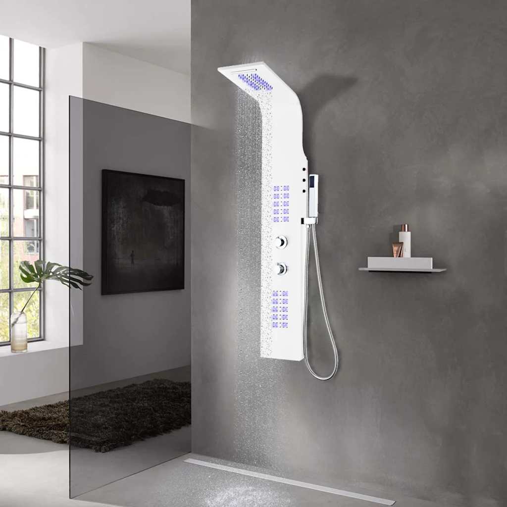 vidaXL Shower Panel Unit Aluminium 20x44x130 cm White 1