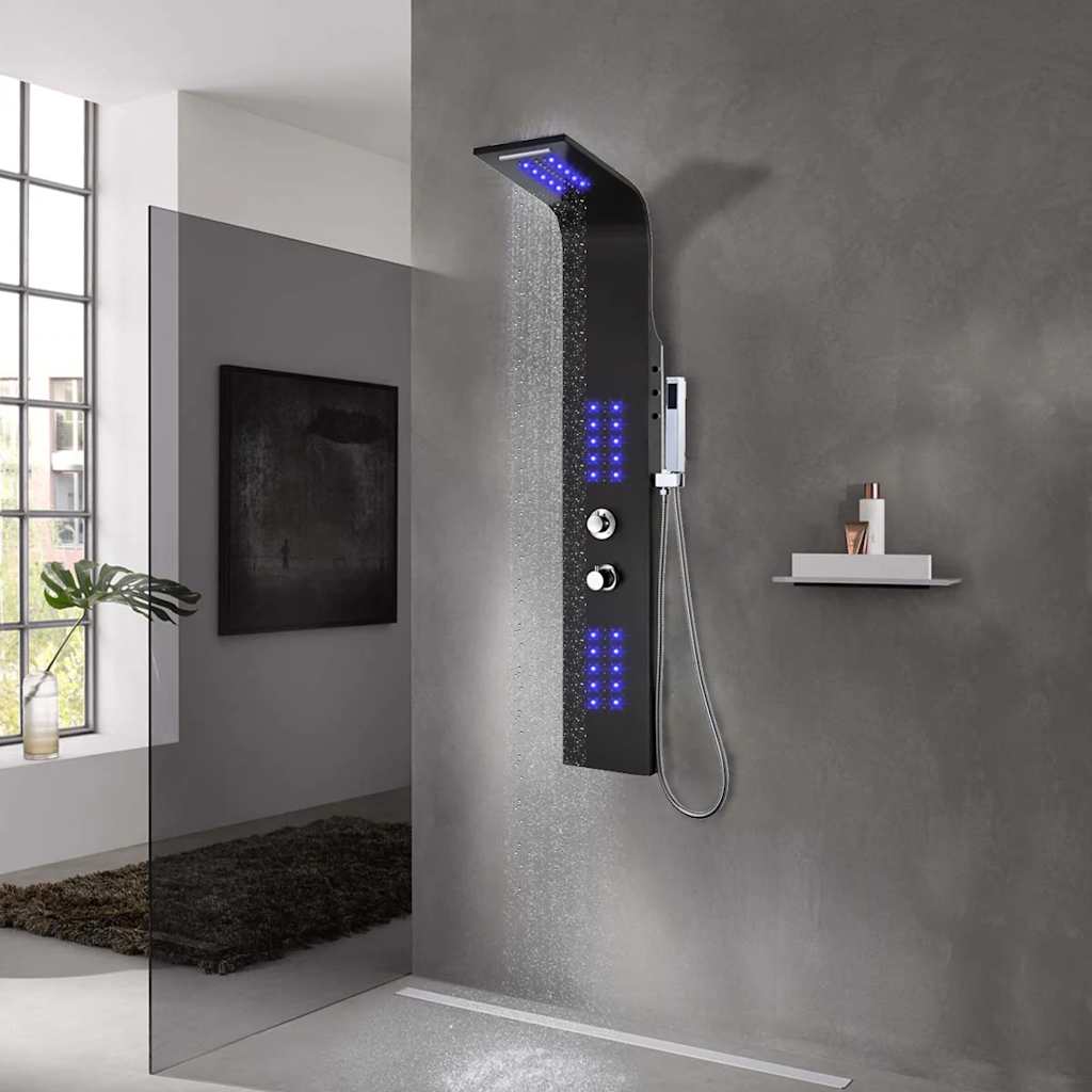 vidaXL Shower Panel Unit Aluminium 20x44x130 cm Black 1
