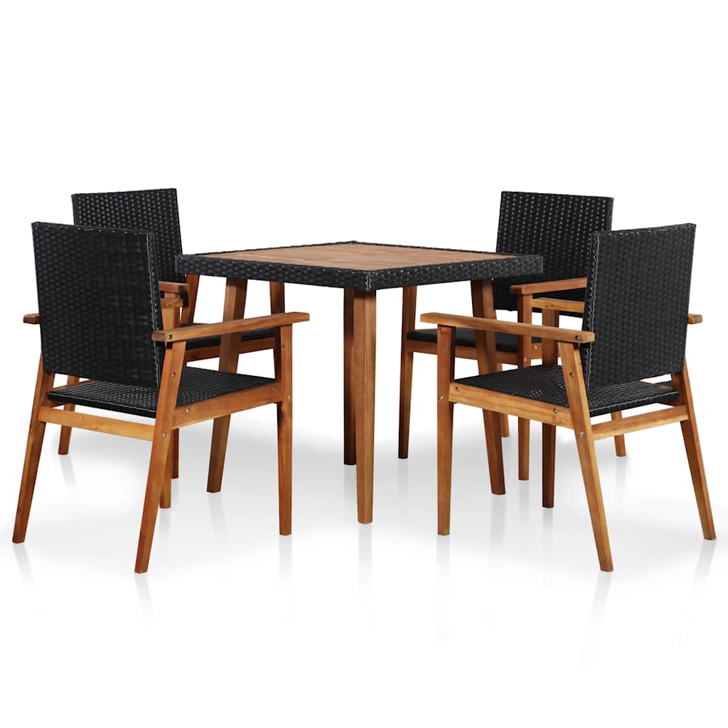 44074 vidaXL 5 Piece Outdoor Dining Set Poly Rattan Black and Brown 1