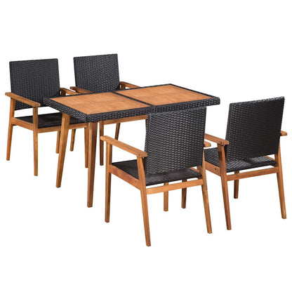 44075 vidaXL 5 Piece Outdoor Dining Set Poly Rattan Black and Brown 1