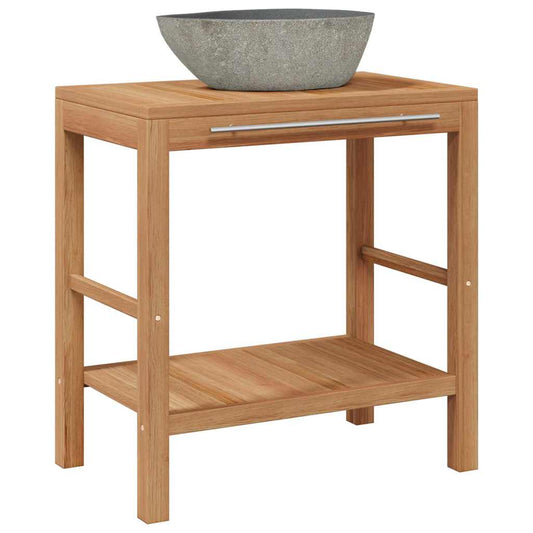 246496 vidaXL Bathroom Vanity Cabinet Solid Teak with Riverstone Sink 2