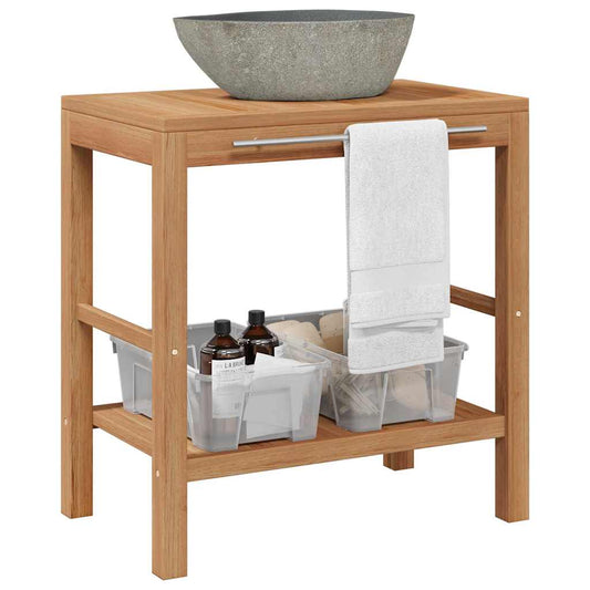 246496 vidaXL Bathroom Vanity Cabinet Solid Teak with Riverstone Sink 1