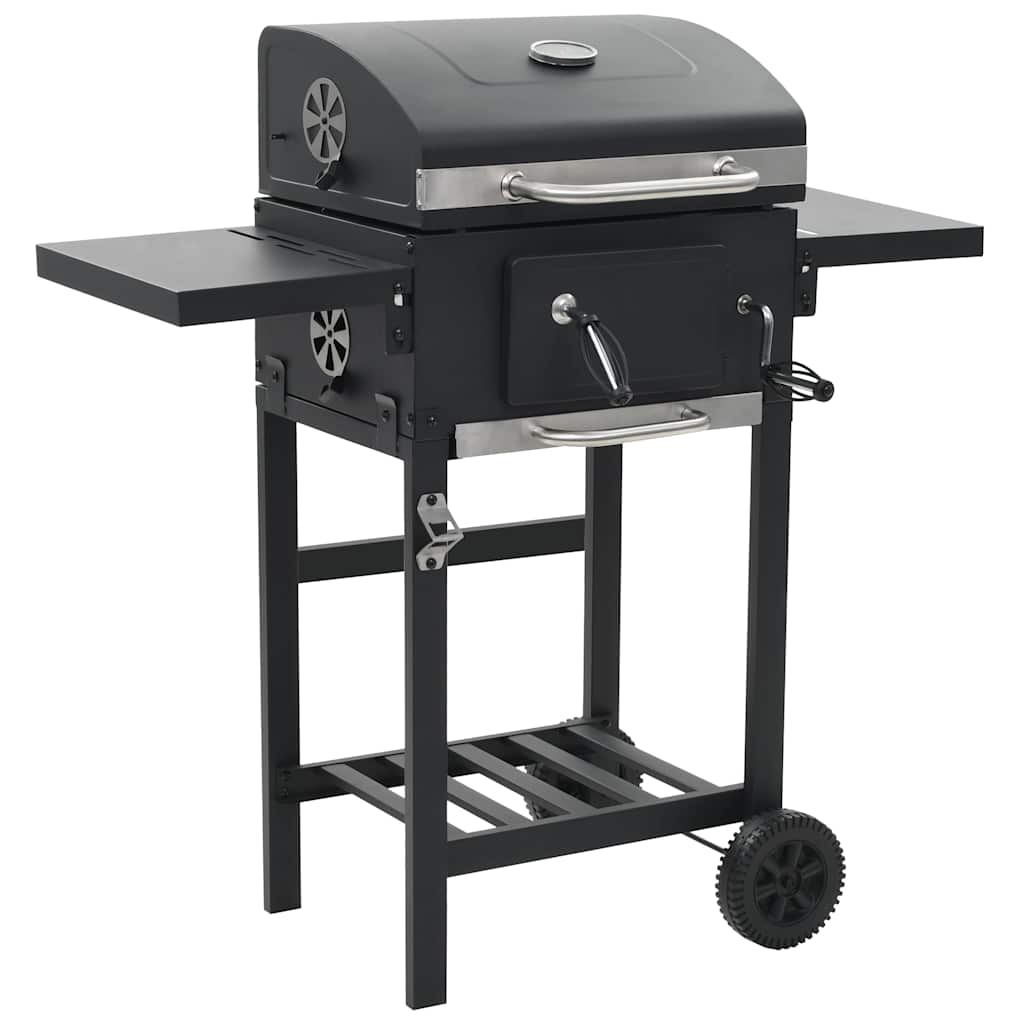 44280 vidaXL Charcoal-Fueled BBQ Grill with Bottom Shelf Black 1