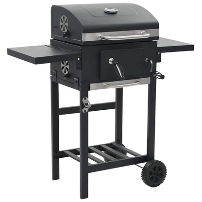 44280 vidaXL Charcoal-Fueled BBQ Grill with Bottom Shelf Black 1