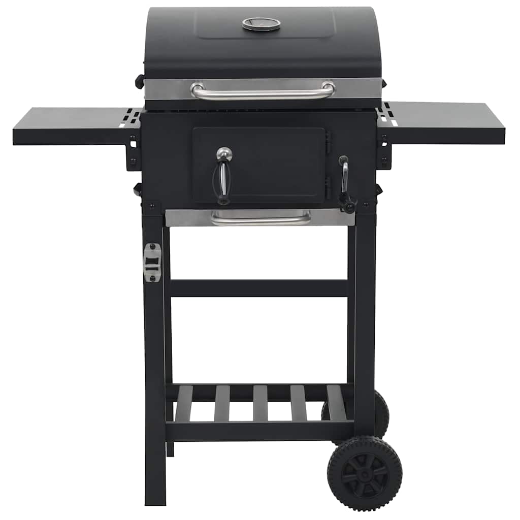 44280 vidaXL Charcoal-Fueled BBQ Grill with Bottom Shelf Black 2