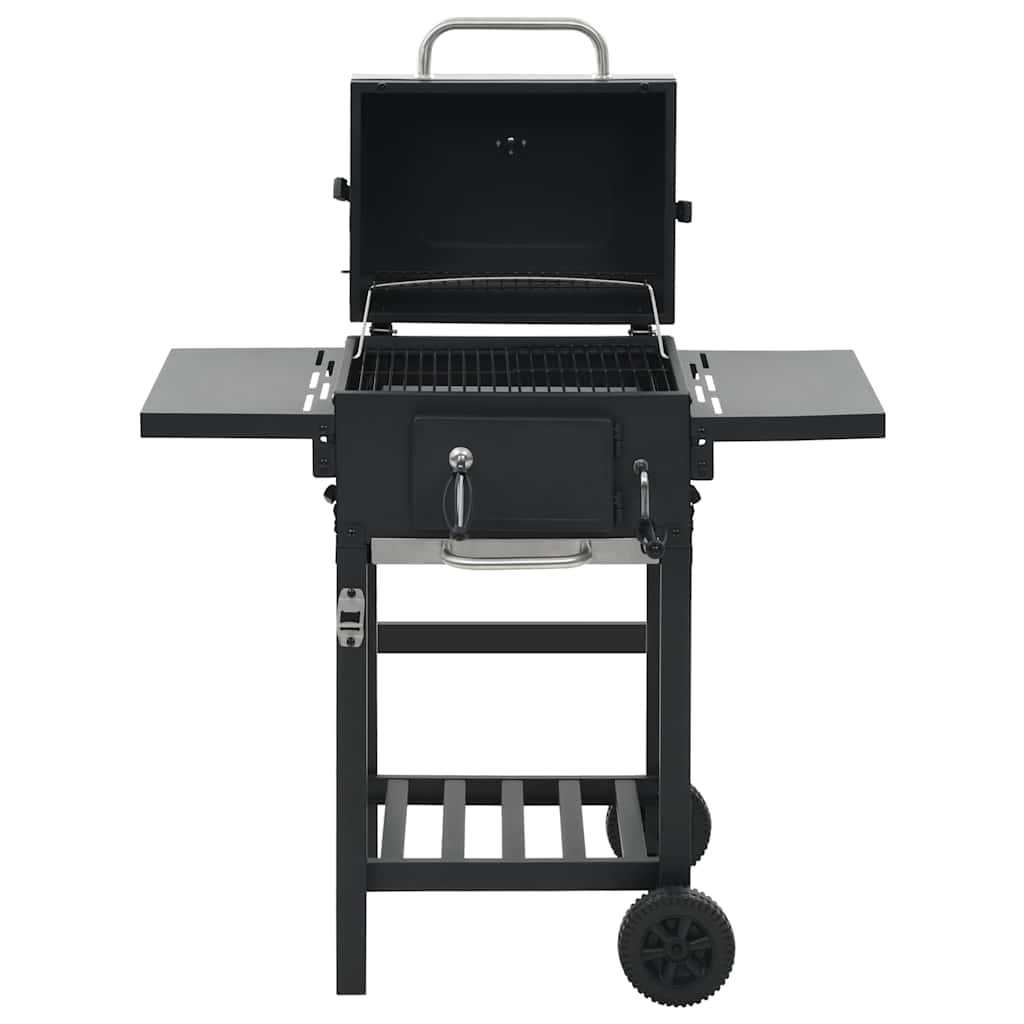 44280 vidaXL Charcoal-Fueled BBQ Grill with Bottom Shelf Black 3