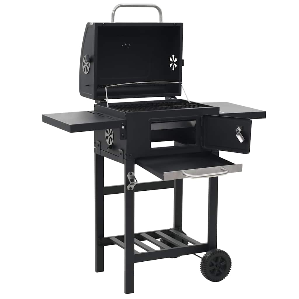 44280 vidaXL Charcoal-Fueled BBQ Grill with Bottom Shelf Black 4