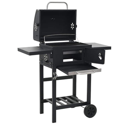 44280 vidaXL Charcoal-Fueled BBQ Grill with Bottom Shelf Black 4