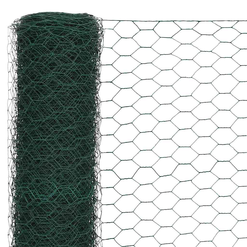 Chicken Wire Fence Steel with PVC Coating 25x1,2 m Green 1.5 m