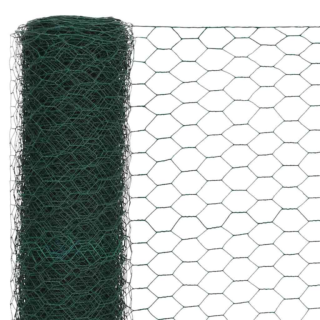 Chicken Wire Fence Steel with PVC Coating 25x1,2 m Green 1.2 m