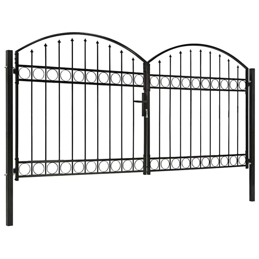 Fence Gate "ASSEN" Double Door with Arched Top Steel Black 300 cm 125 cm
