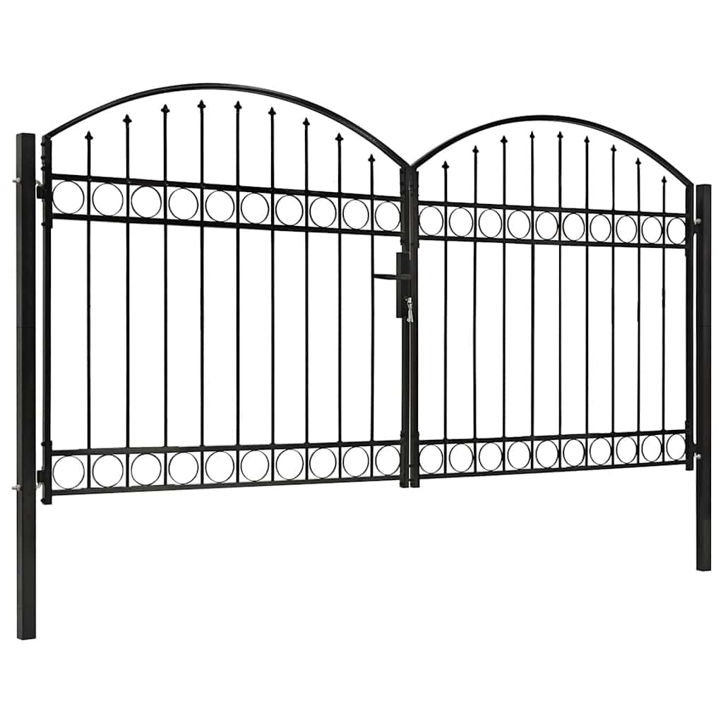 vidaXL Fence Gate "ASSEN" Double Door with Arched Top Steel 300x150 cm 1