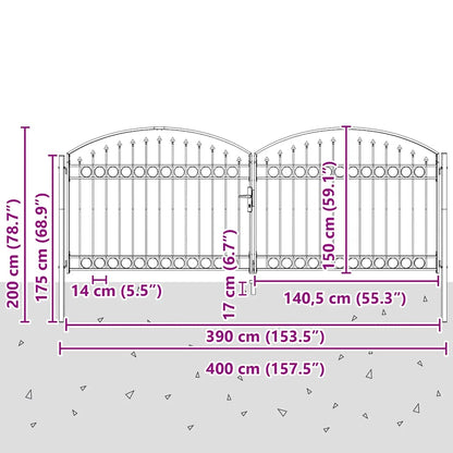 vidaXL Fence Gate "ASSEN" Double Door with Arched Top Steel 400x150 cm 5
