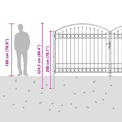 vidaXL Fence Gate "ASSEN" Double Door with Arched Top Steel 400x175 cm 6