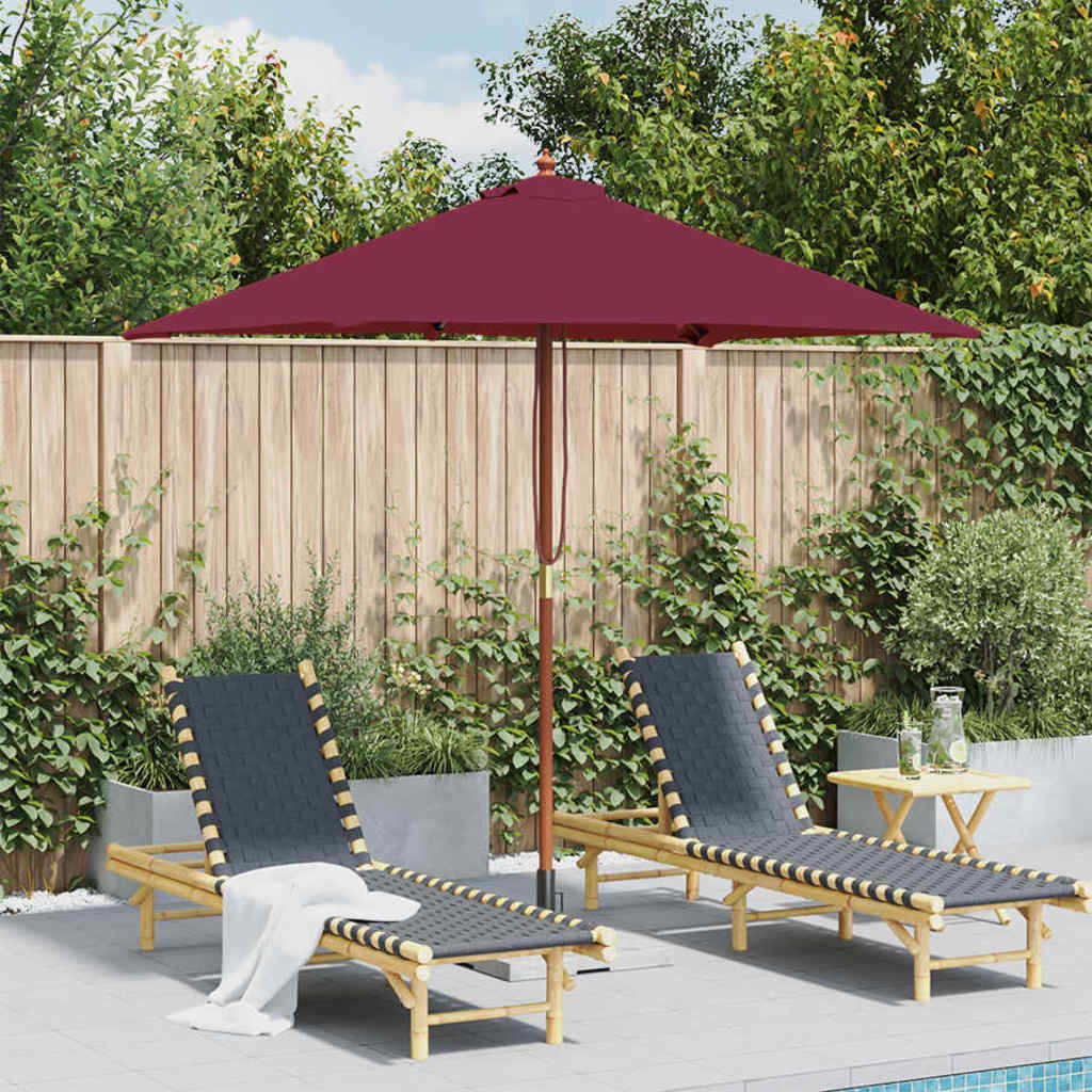 Outdoor Parasol with Wooden Pole 150x200 cm Bordeaux red