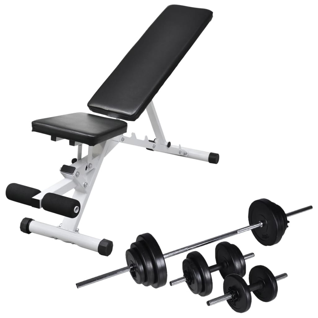 vidaXL Workout Bench with Barbell and Dumbbell Set 30.5 kg 1
