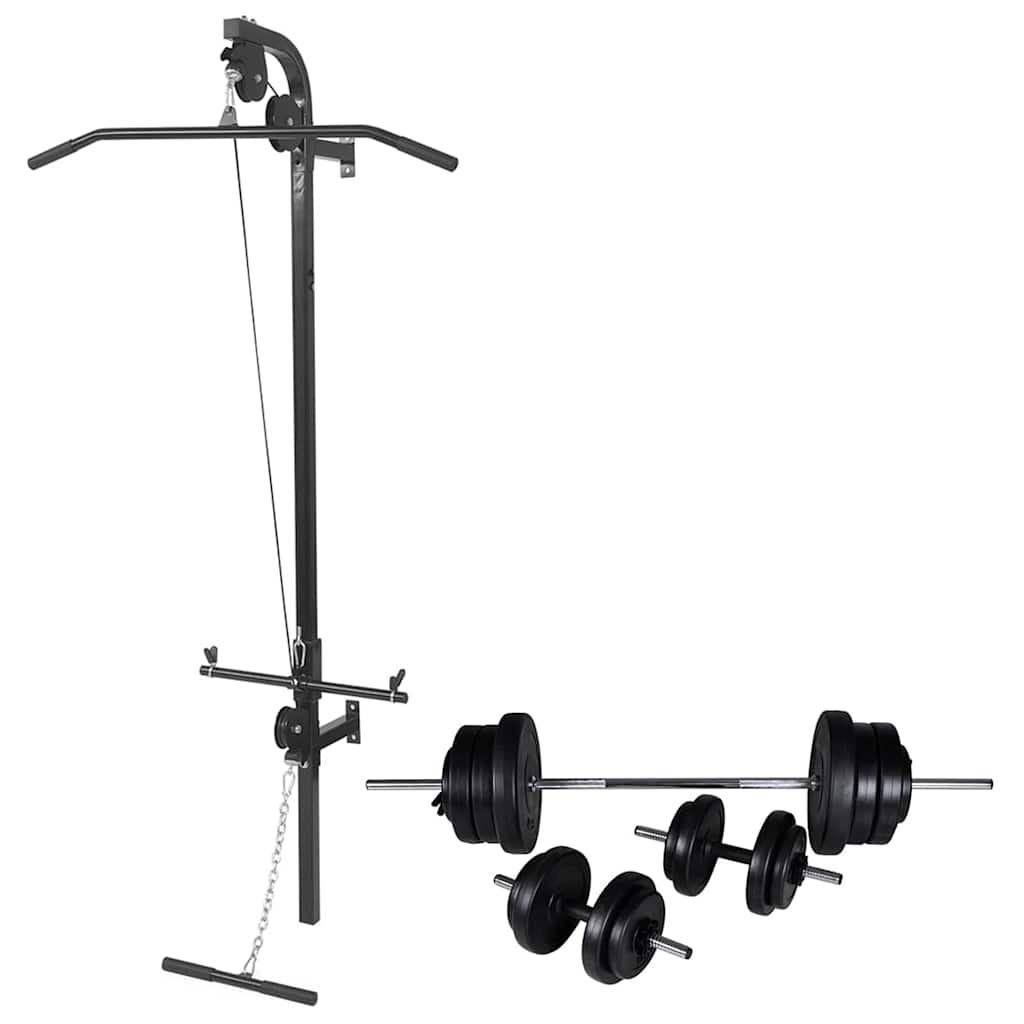 vidaXL Wall-mounted Power Tower with Barbell and Dumbbell Set 60.5 kg 1