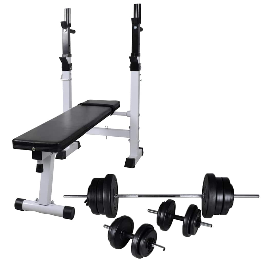 vidaXL Workout Bench with Weight Rack, Barbell and Dumbbell Set 60,5kg 1