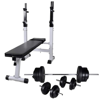 vidaXL Workout Bench with Weight Rack, Barbell and Dumbbell Set 60,5kg 1