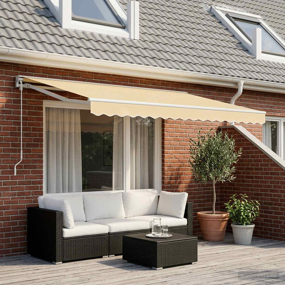 Awning Replacement Fabric 500x300 cm Polyester Drop 3 m Width 5 m Cream