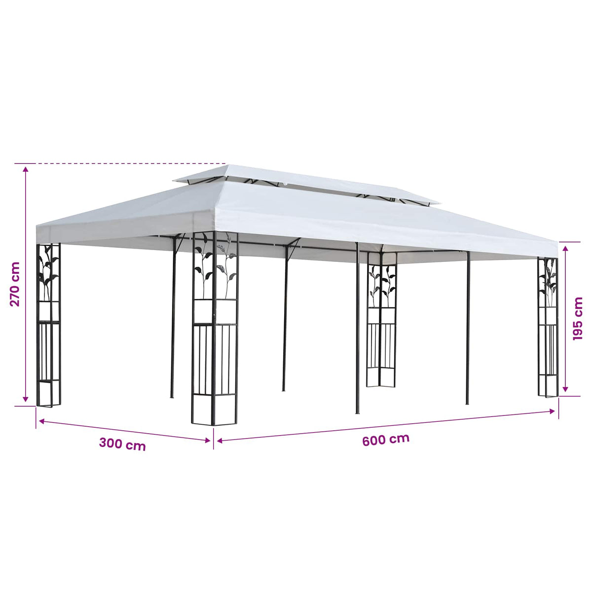 vidaXL Gazebo Fabric White 300 x 600 cm Polyester 2