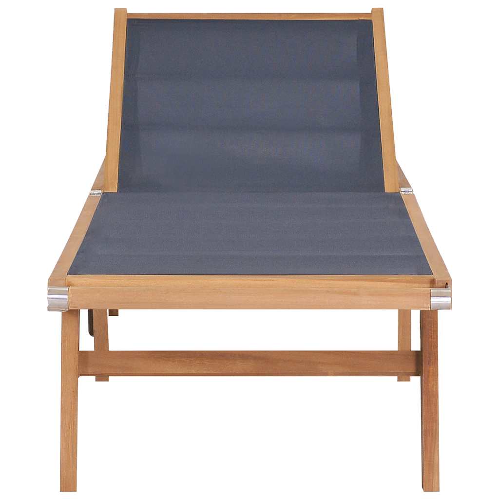 44668 vidaXL Folding Sun Lounger with Wheels Solid Teak and Textilene 2