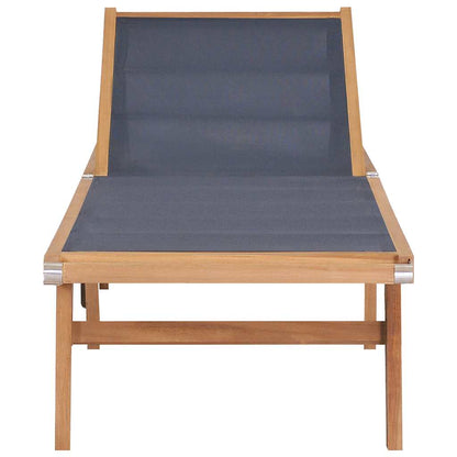 44668 vidaXL Folding Sun Lounger with Wheels Solid Teak and Textilene 2