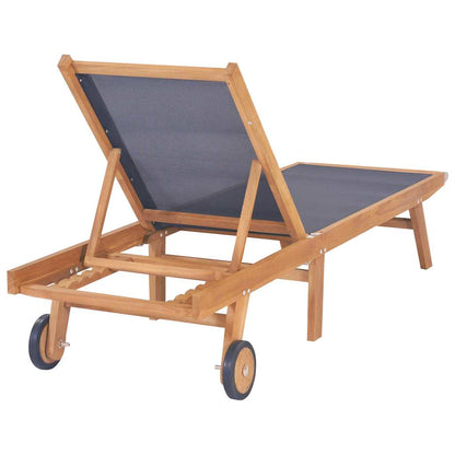 44668 vidaXL Folding Sun Lounger with Wheels Solid Teak and Textilene 3