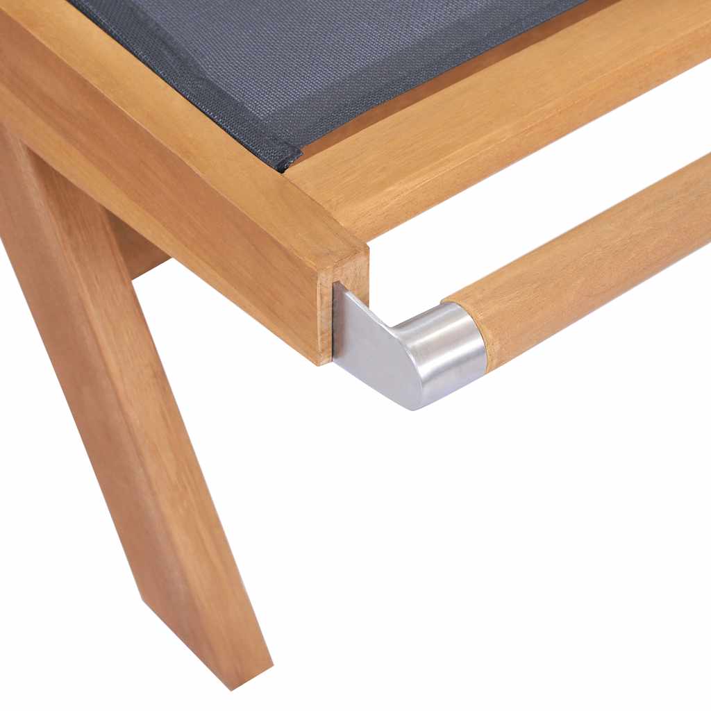 44668 vidaXL Folding Sun Lounger with Wheels Solid Teak and Textilene 6