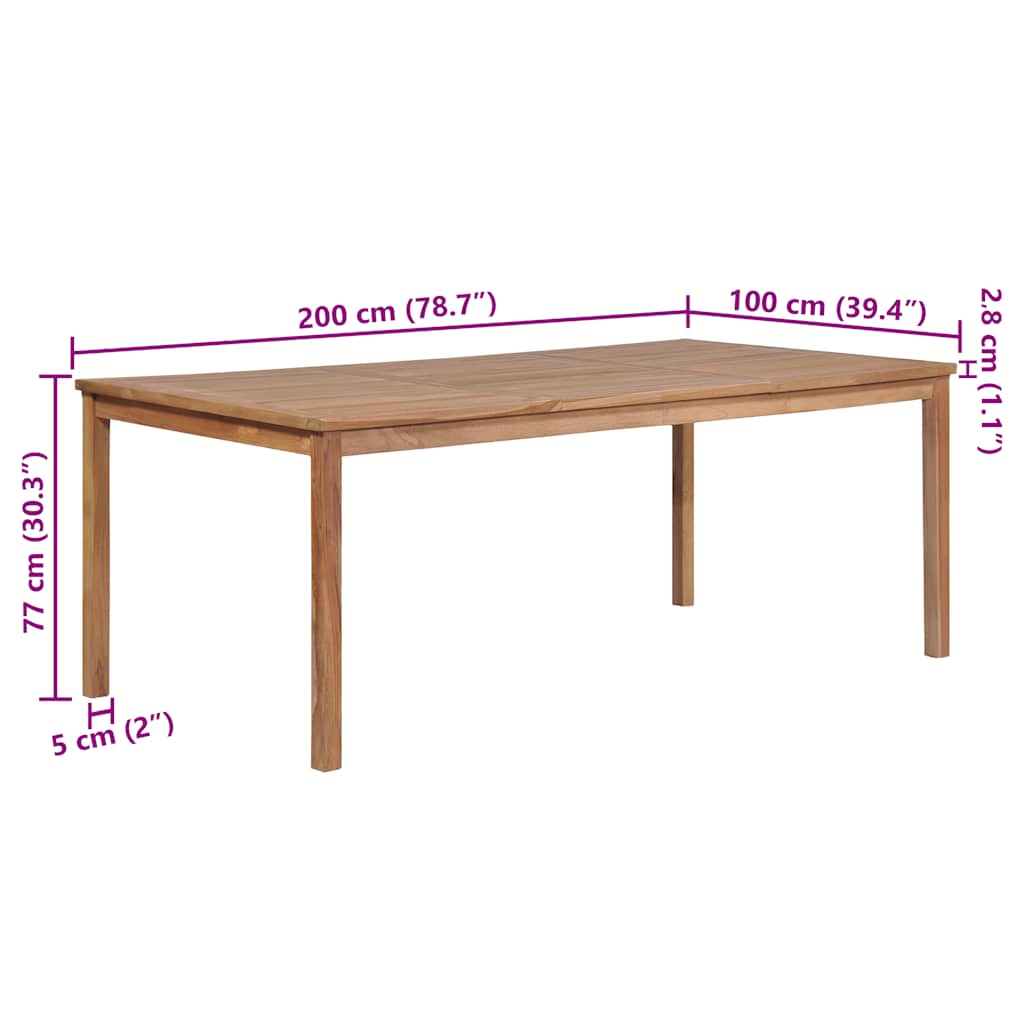 44998 vidaXL Garden Table 200x100x77 cm Solid Teak Wood 6