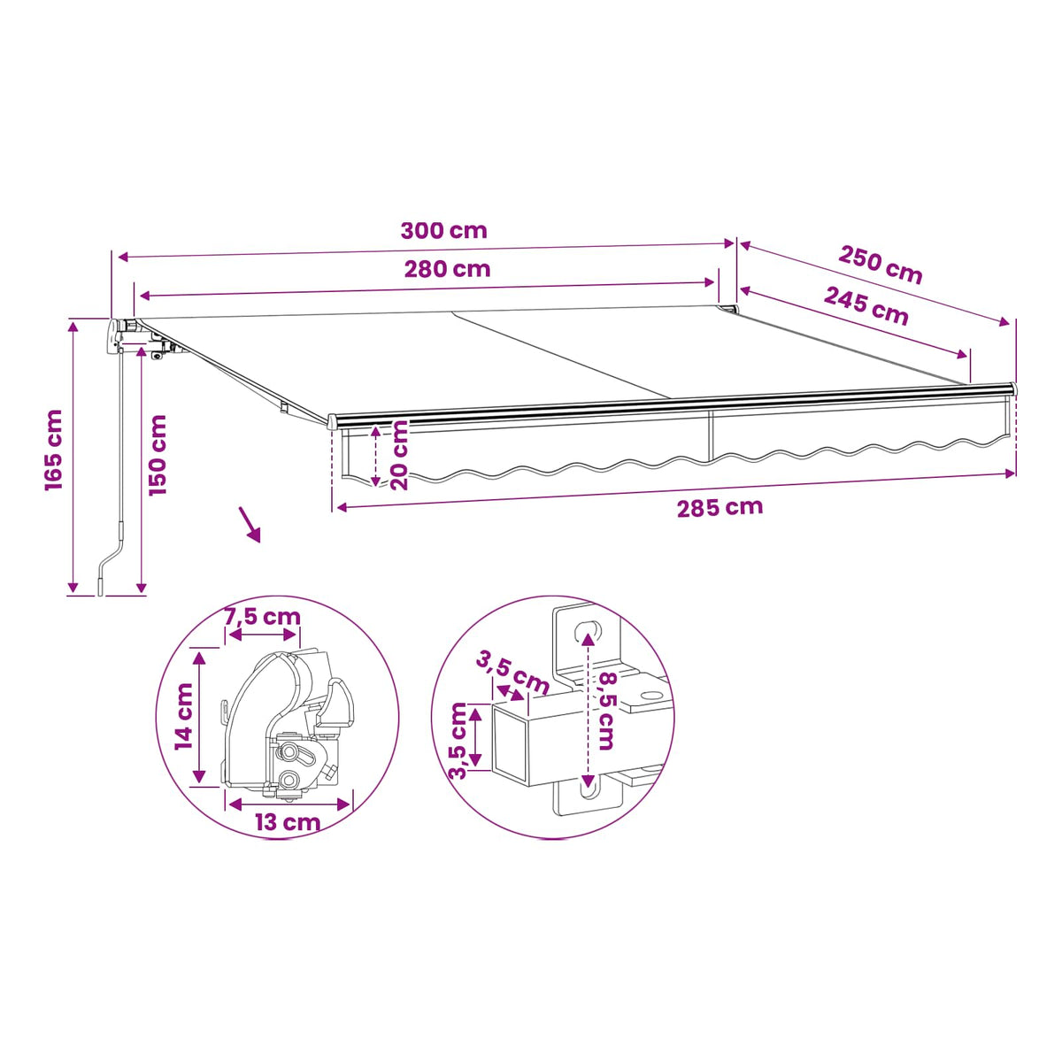 Folding Awning Manual Operated 300 cm Yellow and white