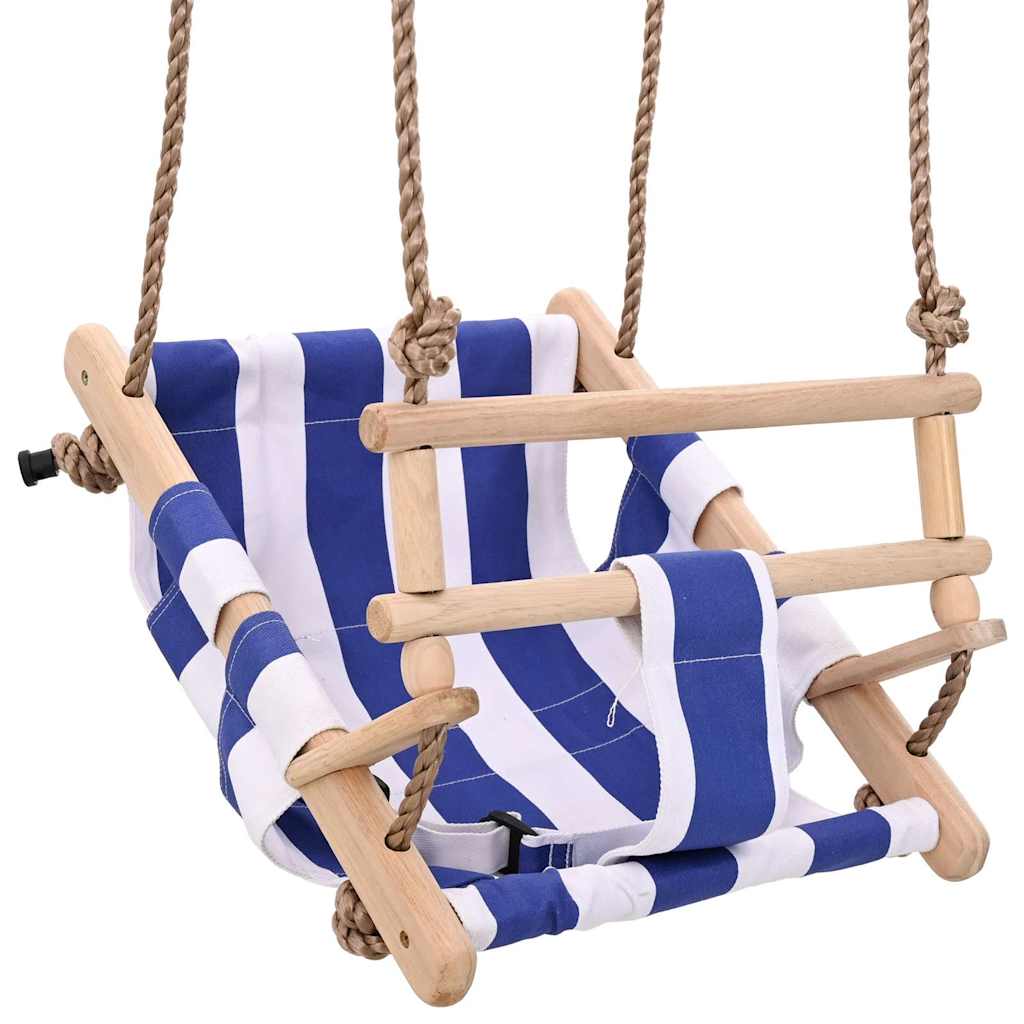 vidaXL Baby Swing with Safety Belt Cotton Wood Blue 1