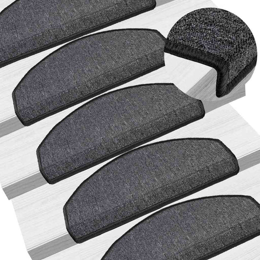 Stair Mats 65x24x4 cm Half Round Large 15 pcs Anthracite