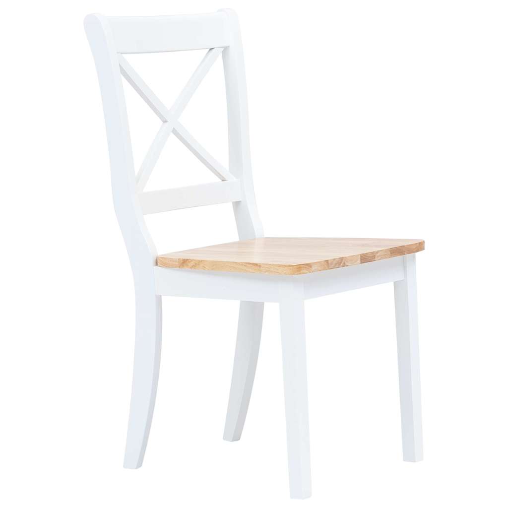 vidaXL Dining Chairs 4 pcs White and Natural Solid Rubber Wood 2