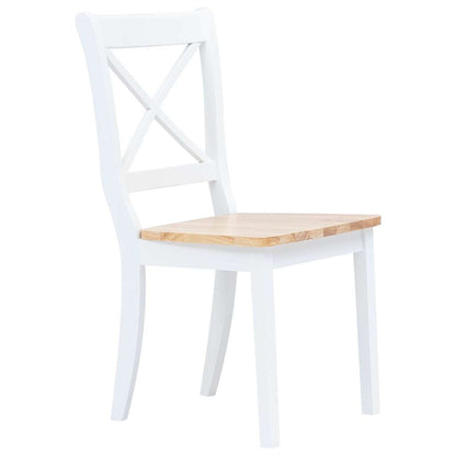 vidaXL Dining Chairs 4 pcs White and Natural Solid Rubber Wood 2