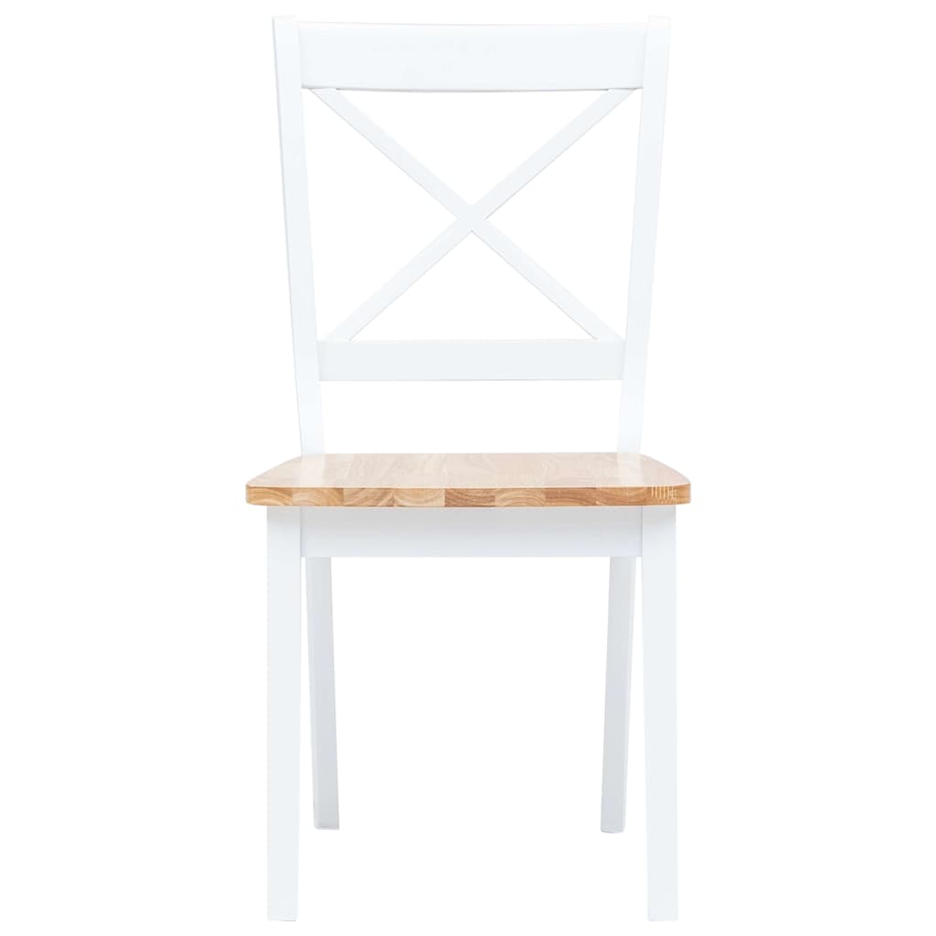 vidaXL Dining Chairs 4 pcs White and Natural Solid Rubber Wood 3