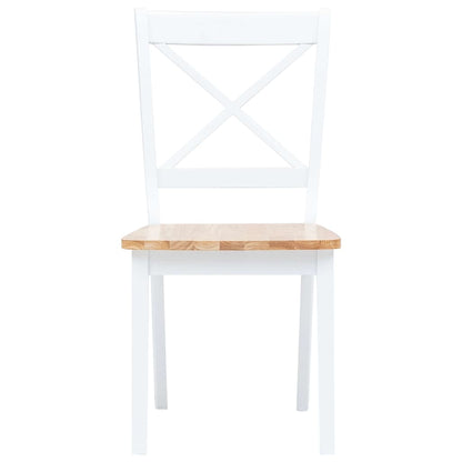 vidaXL Dining Chairs 4 pcs White and Natural Solid Rubber Wood 3