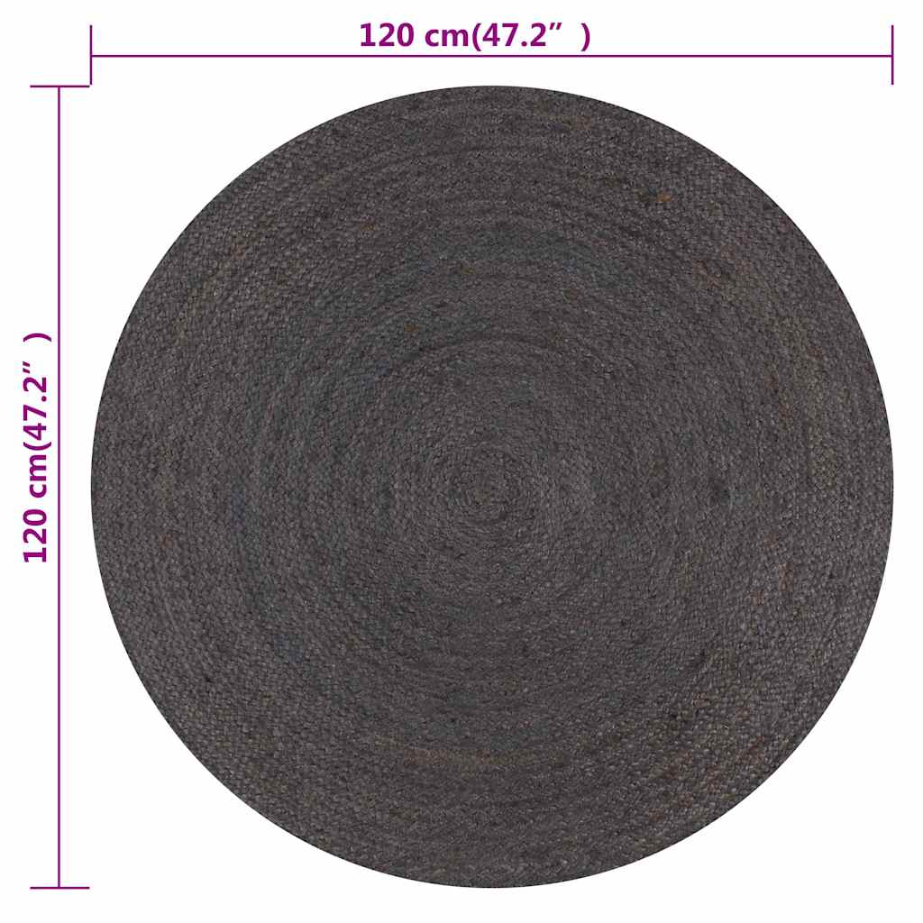 Handmade Rug Jute Round Dark grey 120 cm